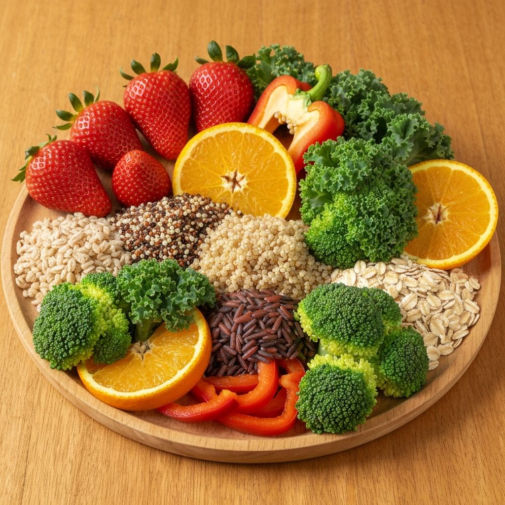 Fresh healthy food arrangement with fruits and vegetables