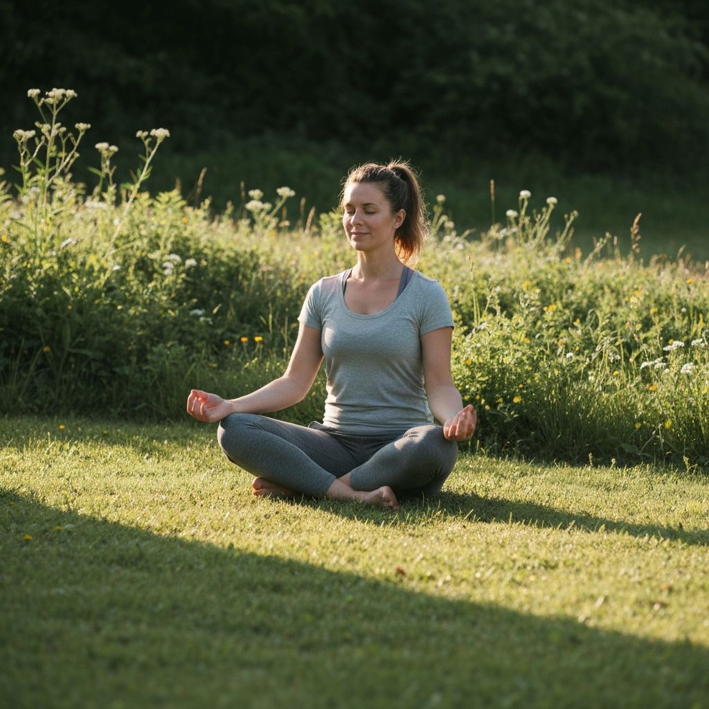 Person meditating in peaceful natural environment