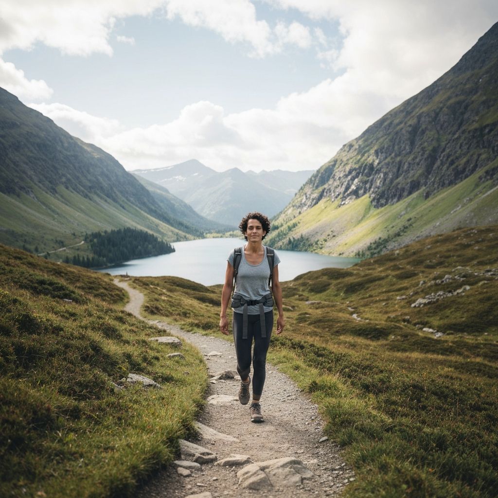 Person walking in beautiful mountain landscape